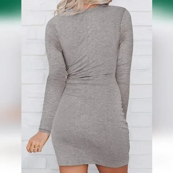 Long Sleeve Cut Out Twist Bodycon Dress - Picture 2 of 7